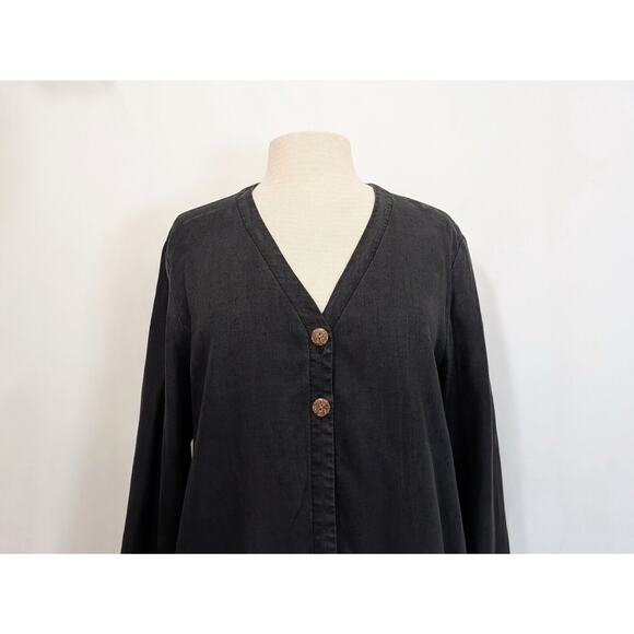Vintage 90s J.Jill Tunic Top Jacket Black Linen Size Petite Medium PM MP Flaw - Picture 2 of 8